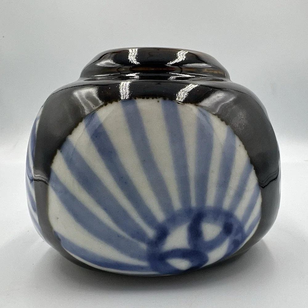 Vintage 1976 Studio Pottery Vase‎ Signed Renee Brown Blue Abstract 5.5